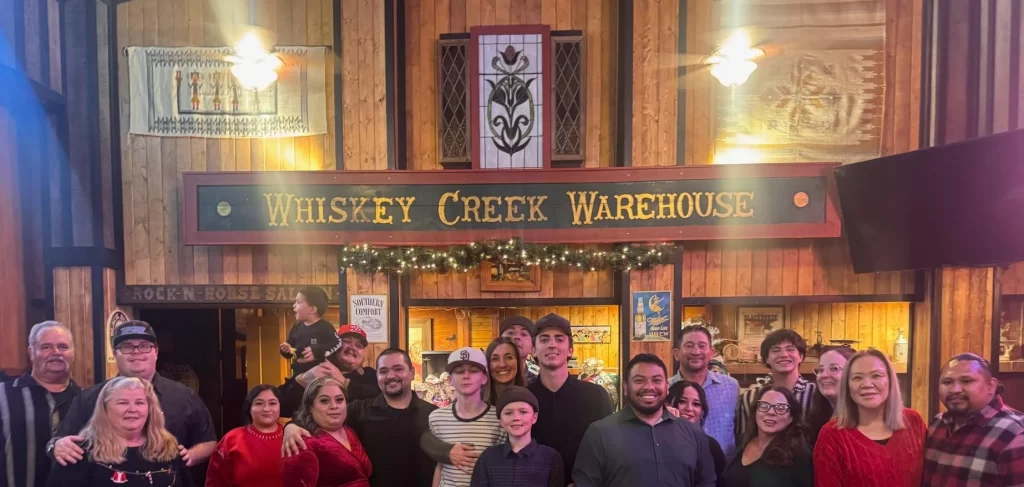 Holiday photo taken of the Top-Line employees at dinner.